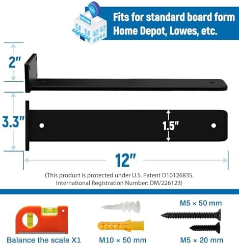 LEOPO 12 inch 12 Pack Floating Shelf Brackets, 1/5" Thick Hidden L Bracket