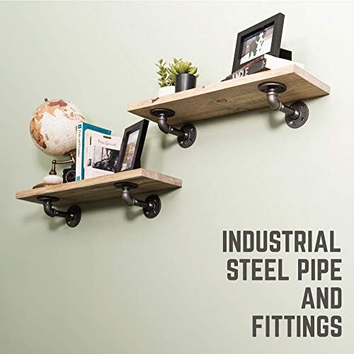 PIPE DECOR Industrial Pipe Shelf Brackets, 6 Inch, 4 Pack – Wall Mounted Double Flange Floating Shelf Hardware, Rustic V