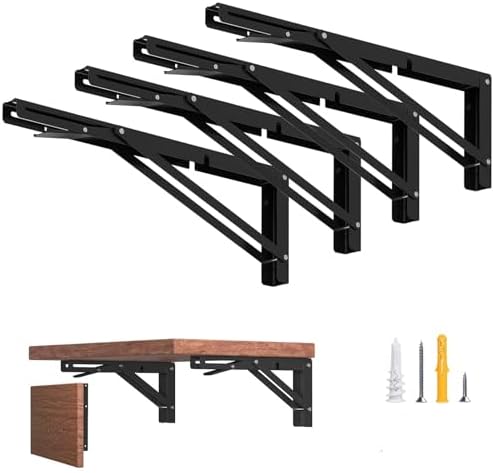 8-Inch Foldable Brackets for DIY Folding Shelves or Tables, L Shelf Brackets Collapsible, Heavy Duty Stainless Steel, Ma
