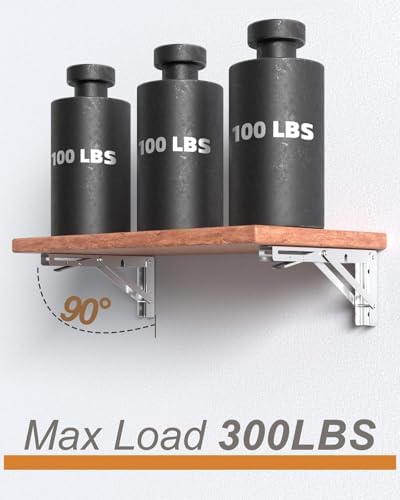 8-Inch Foldable Brackets for DIY Folding Shelves or Tables, L Shelf Brackets Collapsible, Heavy Duty Stainless Steel, Ma