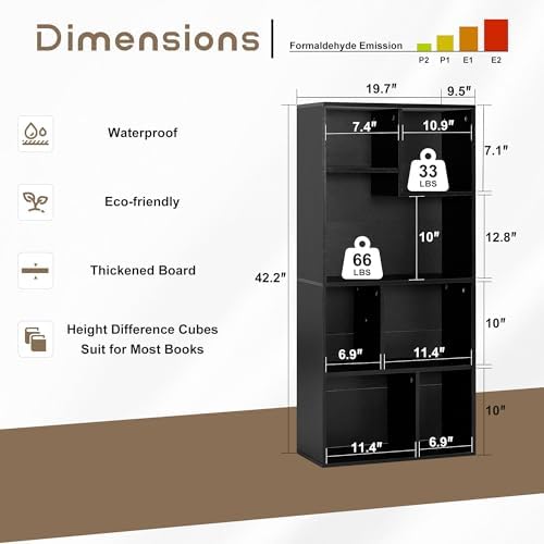VECELO 42 Inch High Bookcase, 4-Tier Modern Storage Cabinet with Height Difference Shelves for Standard Textbooks, Floor