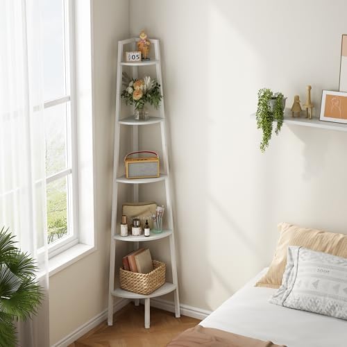 Hoctieon Corner Shelf, 5-Tier Corner Bookshelf, Rustic Ladder Shelf, Industrial Display Stand for Living Room, Kitchen, 