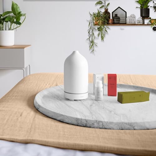 LUANT Circular Marble Stone Decorative Tray for Counter, Vanity, Dresser, Nightstand or Desk, Diameter 8 Inches