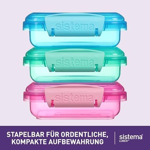 Sistema Lunch Collection Food Storage Containers, 6.7 oz./0.2 L, Pink/Green/Blue, 3 Count
