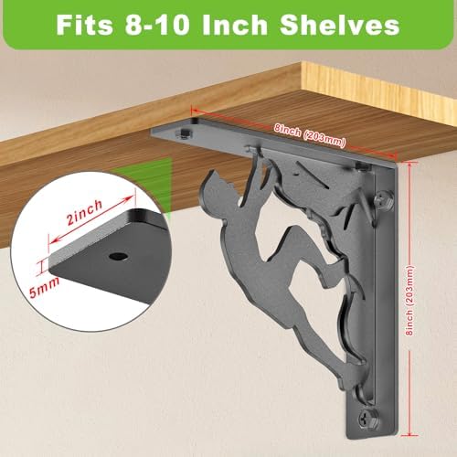 Dolibest 8 Inch Heavy Duty Shelf Brackets, 5MM Thickness L- Bracket , Metal Floating Shelf Bracket, Wall Shelf Bracket &