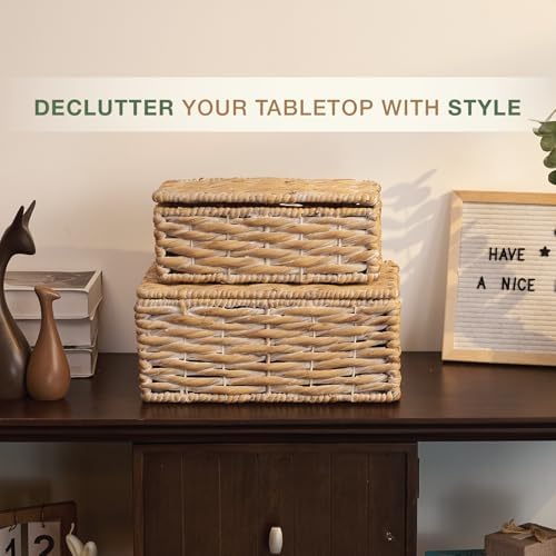 Set of 2 White Wicker Baskets with Lid