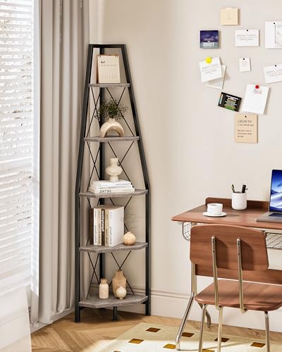 CHOEZON 5-Tier Corner Shelf, Corner Bookshelf, Ladder Shelf, Floor Standing Storage Rack, Open Display Stand, Plant Stan