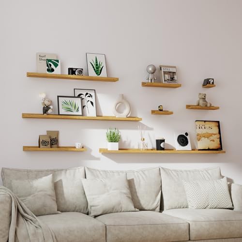 Oak Floating Shelves for Wall Decor, 16 in Shelf with Lip, 2 Set