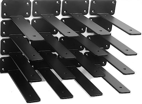 16 Pack - 8 inch Black Hidden L Shelf Bracket (1/5 Inch Thicked) Iron Floating Shelf Brackets Rustic Industrial Metal Br