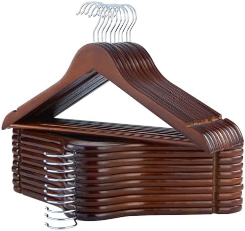 Wooden Hangers, 20 Pack Coat Hangers with Extra Smooth Finish, Precisely Cut Notches and Chrome Swivel Hook, Wooden Clothes Hangers for Shirt Suit Jacket Dress