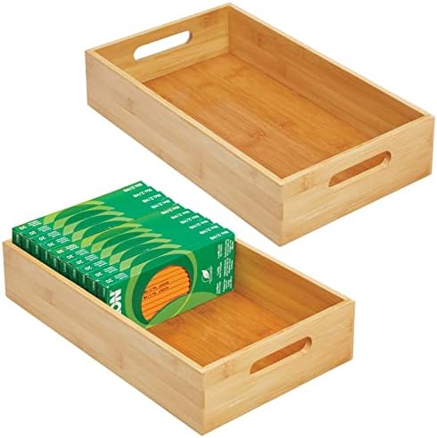 mDesign Wide Bamboo Office Desk Drawer Organizer Tray Bin with Handles - Organizer for School Supplies, Pens, Pencils, Notepads, Staplers, Envelopes - Echo Collection, 2 Pack, Natural Wood Finish