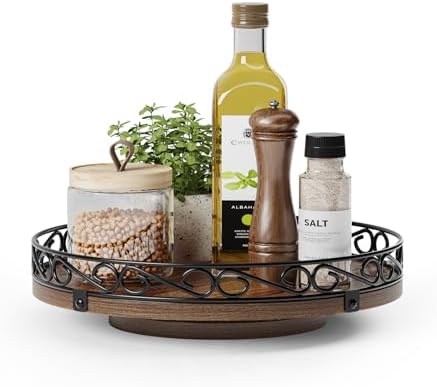 10" Lazy Susan Turntable Organizer for Table Top, Wooden Lazy Susan Cabinet