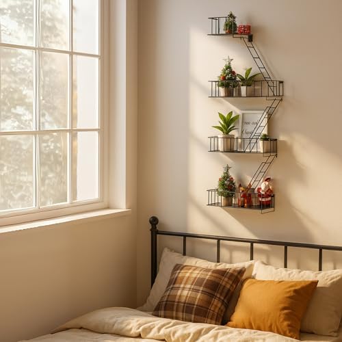 Fire Escape Shelf, 3.5 Tier Floating Ladder Shelf for Wall Decor & Storage