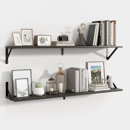Axeman 40 Inch Floating Shelves, 8 Inch Deep Black Wall Shelves Set of 2