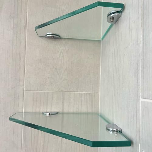 Dulles Glass 10" x 10" Pentagon Glass Corner Shelf - Shelf Only - Tempered - 3/8" Thick - Flat Polished Glass