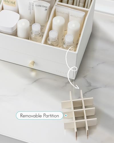 VLANDO 2-Layer Makeup Organizer Countertop with Drawers for Vanity,White