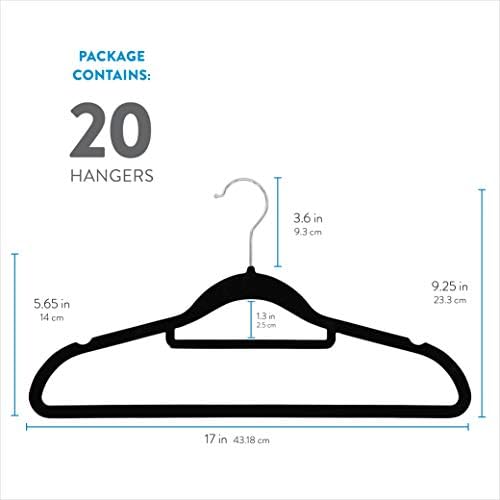 Zober Velvet Hangers 20 Pack - Clothes Hanger W/Tie Bar - Non-Slip, Swivel Hook Slim Felt Hangers - Suits, Clothes, Pants, Coat Hanger - Black