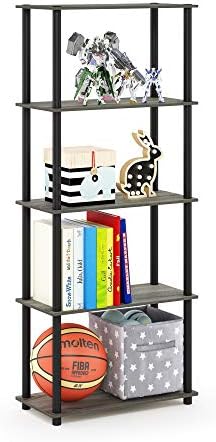 Furinno TURN-N-TUBE Storage Shelves, 5-Tier Book Shelf, Corner Shelf, Toolless Open Shelves, for Organization and Storag