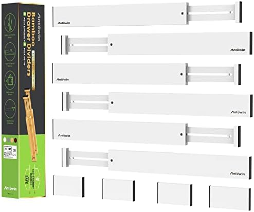 ANTOWIN 6Pcs Expandable Bamboo Drawer Dividers, Fits 17.6-21.6" Drawers