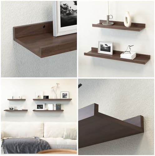 Boswillon Floating Shelves Set of 2, Long Wall Shelf with Lip, 48in, Walnut