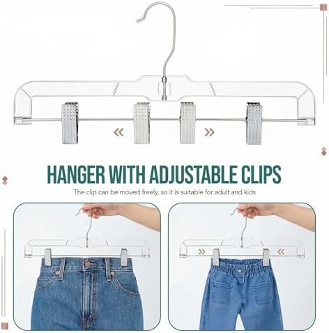 HOUSE DAY 120 Pack Clear Pants Hangers with Clips, Plastic Skirt Hangers