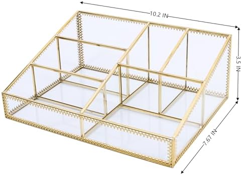 Vintage Gold Makeup Organizer - Glass Makeup Organizer Countertop Organizer for Make-Up Brushes Vanity, Tabletop Organiz