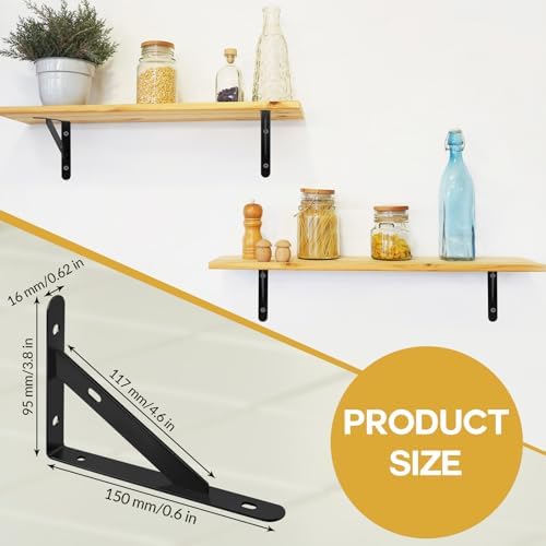 20 Pack Heavy Duty Shelf Brackets Black 4 X 6 Inch 90 Degree Floating Shelves Metal Wall Mount L Shaped Shelves Support 