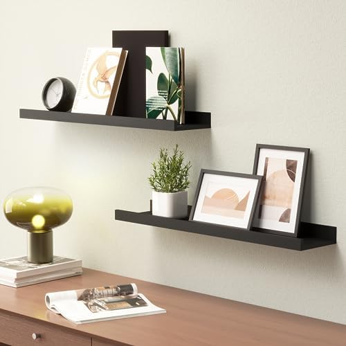 Boswillon Floating Shelves Set of 2, Long Wall Shelf with Lip, 24in, Black