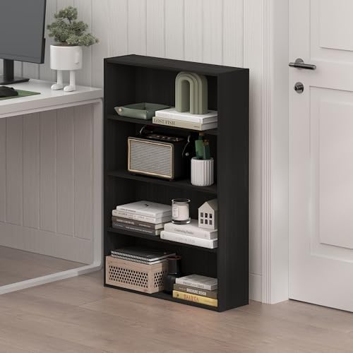Furinno Basic Book Shelf, 4-Tier Bookcase with Open Shelf, Bookshelf, Cube Storage Organizer, 6 x 24 x 35, for Living Ro