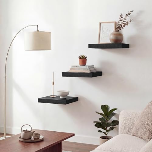 Acovy Floating Shelves for Wall 9 Inch,9.3" Deep Square Floating Shelf Set of 3,Wall Shelves Hanging Shelf with Invisibl