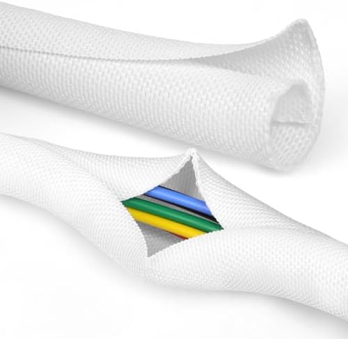 Split Braided Cable Sleeve，Flexible Wire Loom Tubing, Automotive Cord Protector Pet Proof, Cable Management for Computer