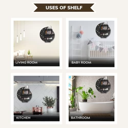 CHAMAMA Black Moon Shelf with Stars
