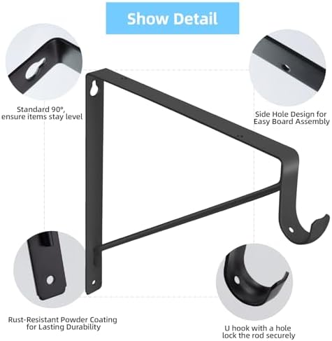 10-Pack Closet Rod Bracket, 10.8x10.8Inch Closet Shelf Brackets Heavy Duty Wall Mounted, Matte Black Steel Closet Rod Su