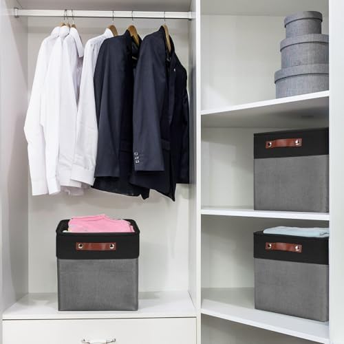 Bagnizer Collapsible Fabric Storage Cubes 11x11 Cube Storage Bins, 4 Pack Closet Baskets Box with Handles for Organizing