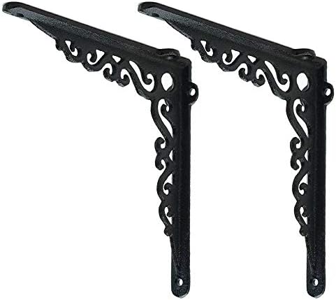 Sungmor Cast Iron Shelf Brackets - 90° Right Angle 2PC Black & 7.3 Inch