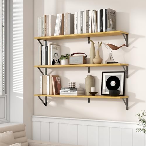 Axeman 40 Inch Floating Shelves, 8 Inch Deep Oak Wall Shelves Set of 2