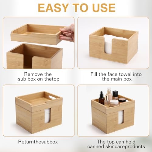 Bamboo Face Towel Holder with 2 Glass Jars, Skincare Organizer