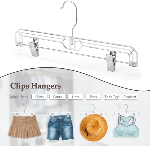 HOUSE DAY Clear Pants Hangers with Clips 10 Pack, 14'' Skirt Hangers