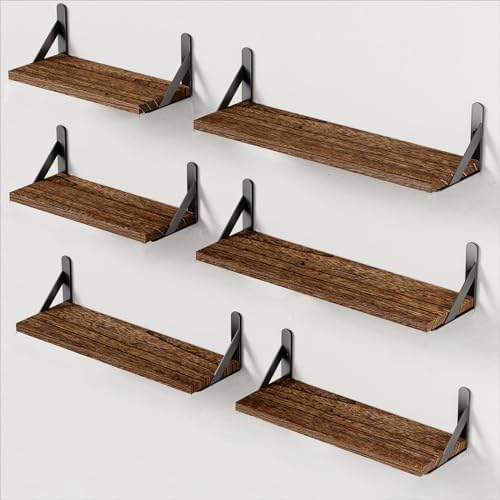 Amada Solid Paulownia Wood Wall Shelves, Medium Size, 6 Pcs, Brown