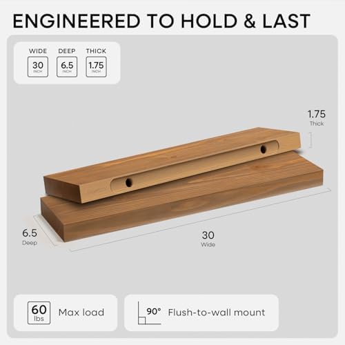 Homeforia 30 Inch Floating Shelves, High-End Solid Pine Wood, Set of 2