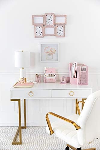 BLU MONACO | Pink Desk Organizer Set | 5 Piece Metal Office Desk Organizer with Hanging File Holder, Magazine Organizer, Pen Cup, Sticky Note Holder, Letter Sorter | Desk Organizers and Accessories