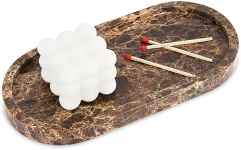 Oval Marble Bathroom Vanity Tray, Dark Brown, 10" x 5" x 0.6"