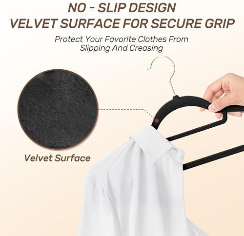 Velvet Hangers 30 Pack with Gold Hooks, Non-Slip Felt Clothes Hangers Black