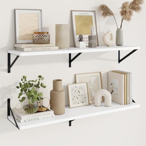 Axeman Deep Floating Shelves, 40'' x 10'' White Wall Shelves Set of 2