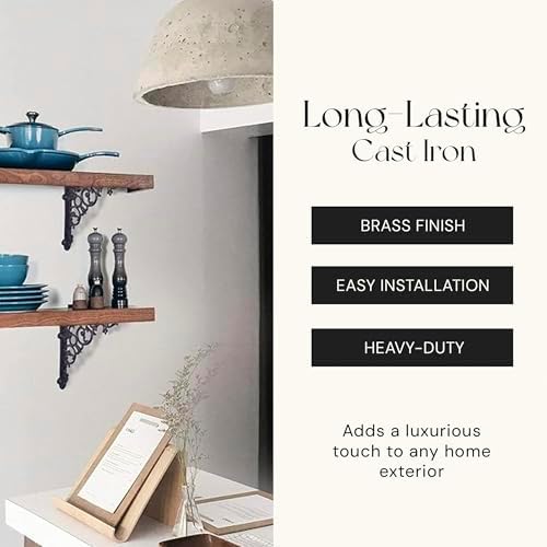 NACH Decorative Shelf Brackets, 4 Pack of 6 x 1.3 x 6 inch, Black Cast Iron Shelf Support Bracket - Metal Shelf Brackets