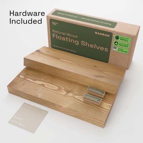 Natural Wood Floating Shelves for Wall 16 Inch Oak, Wooden Bathroom Shelf
