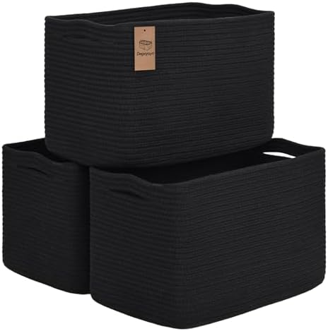 Baskets for Organizing,Storage Baskets,3 Pack Baskets for Shelfves,15"×10"×9" Woven Black Basket,toy storage bins,bins for organization