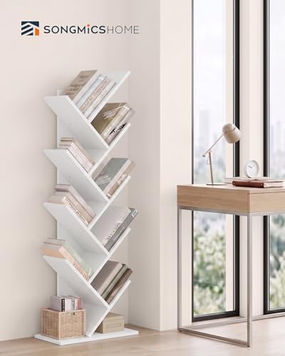 SONGMICS HOME 9 Tier Tree Bookshelf, Bookcase, Small Corner Shelf, Space Saving Book Tree for Home Office, Bedroom, Livi