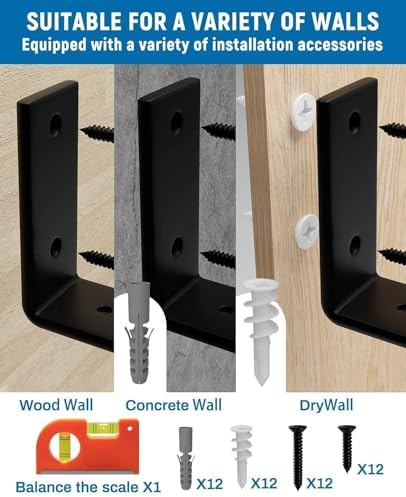 LEOPO 10 inch Shelf Brackets 6-Pack, 1/5" Thick Floating Shelf Bracket