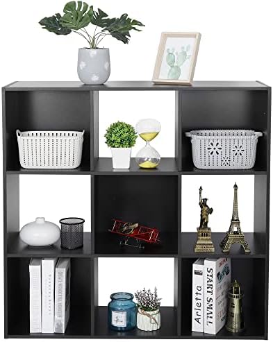 ZenStyle 9 Cube Storage Shelf Organizer, Wooden Bookshelf System Display Cube Shelves Compartments, Customizable W/ 5 Re